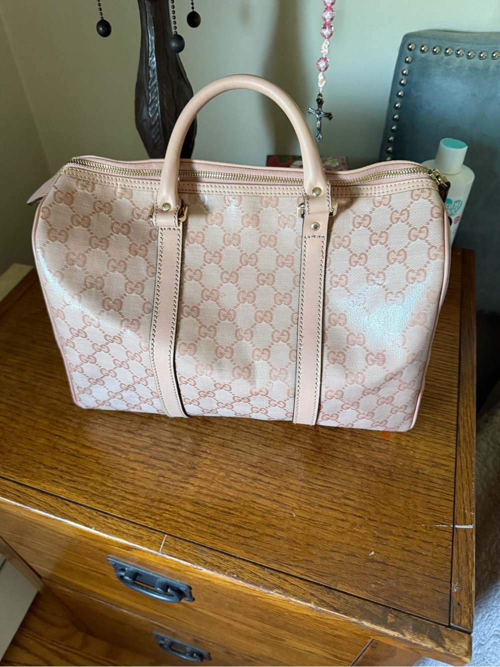Gucci Pale Pink GG Canvas Top-Handle Tote